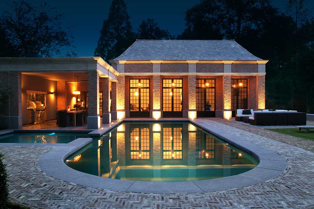 villa pool by night